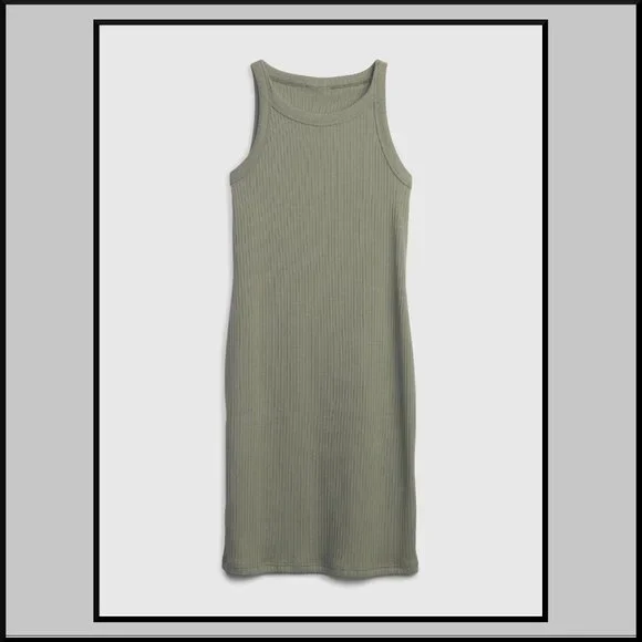 NWT! GAP Teen Rib Tank Dress ~ GREEN ~ Size 18/20 (Ret. $69) - Picture 3 of 5
